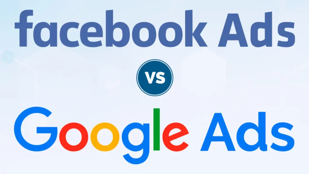 Imagem com as logos do Facebook Ads contra Google Ads.